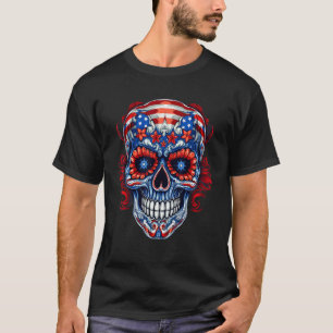 4th Of July US Flag Sugar Skull 1 T-Shirt
