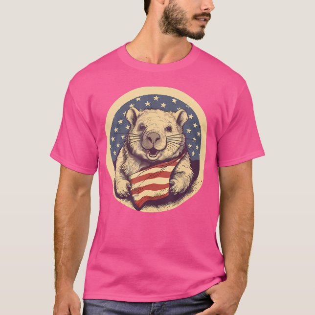 4Th Of July Us Flag Wombat T-Shirt (Front)