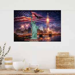 4th of July USA 250th Statue of Liberty Rocket Poster