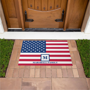 4th Of July USA American Flag Customised Monogram Doormat