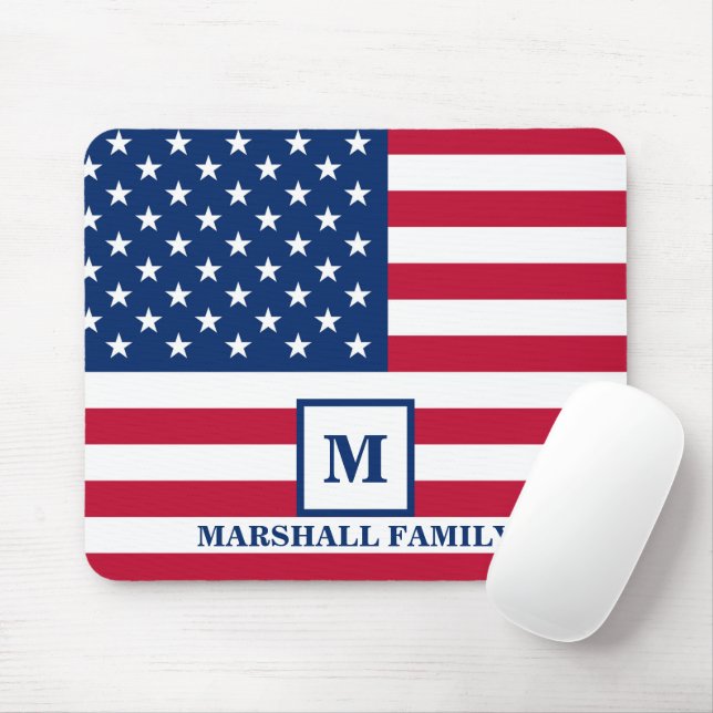4th Of July USA American Flag Customised Monogram Mouse Pad (With Mouse)