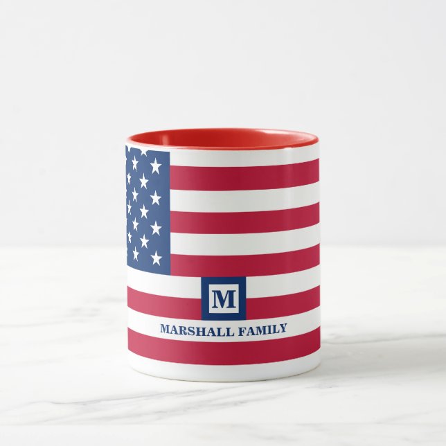 4th Of July USA American Flag Customised Monogram Mug (Center)