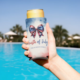 4th of July USA Bow Patriotic Seltzer Can Cooler