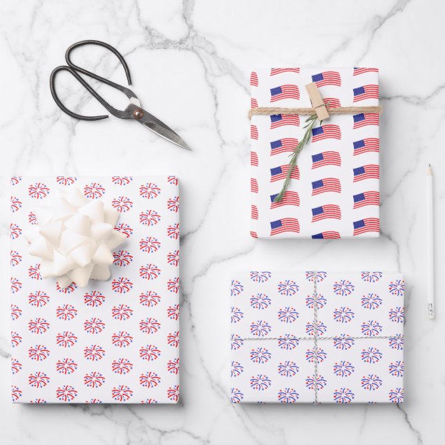 4th Of July USA Fireworks Wrapping Paper Sheet (Front)