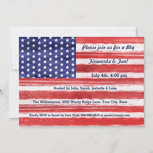 4th of July USA Flag Patriotic Art Stars & Stripes Invitation (Front)