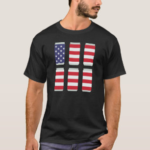 4th of July USA Flag Six Beer Cans Drinking T-Shirt