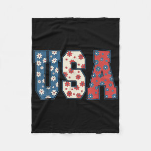 4th Of July - Usa Floral Flowers Fleece Blanket