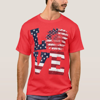 4th Of July USA Love Sunflower Patriotic American  T-Shirt