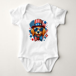 4th of July USA Patriotic Dog Independence Day Baby Bodysuit