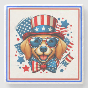 4th of July USA Patriotic Dog Independence Day Stone Coaster