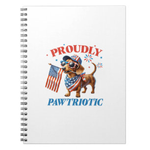 4th of July USA Patriotic Dog Proudly Notebook