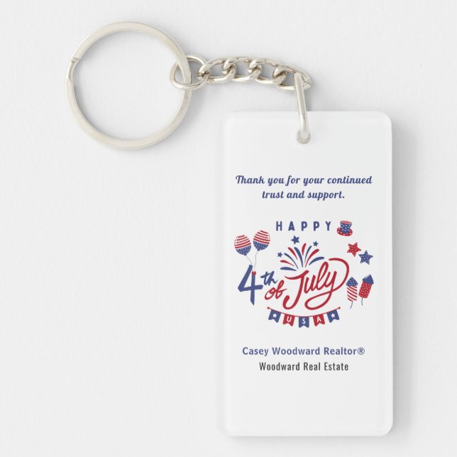 4th of July USA | Realtor Marketing Appreciation  Key Ring (Front)