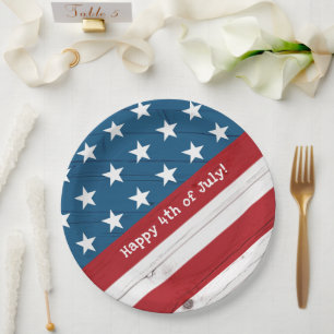 4th of July USA Rustic Wood Flag Stars Stripes Paper Plate
