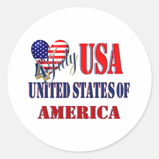 4th of July USA T-Shirt Classic Round Sticker (Front)