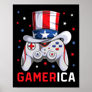 4th Of July Video Game American Flag Uncle Sam Gam Poster