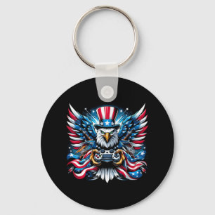 4th Of July Video Game Bald Eagle American Flag Bo Key Ring