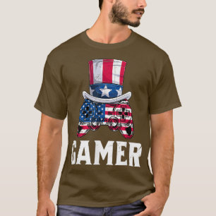 4th Of July  Video Game Controller Gamer USA Flag  T-Shirt