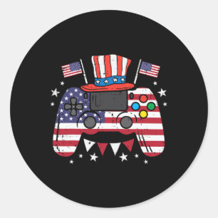 4th Of July Video Gamer Us Flag Gaming Patriot Boy Classic Round Sticker