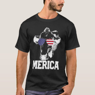 4th Of July  Vintage Merica Cow American Flag Usa T-Shirt