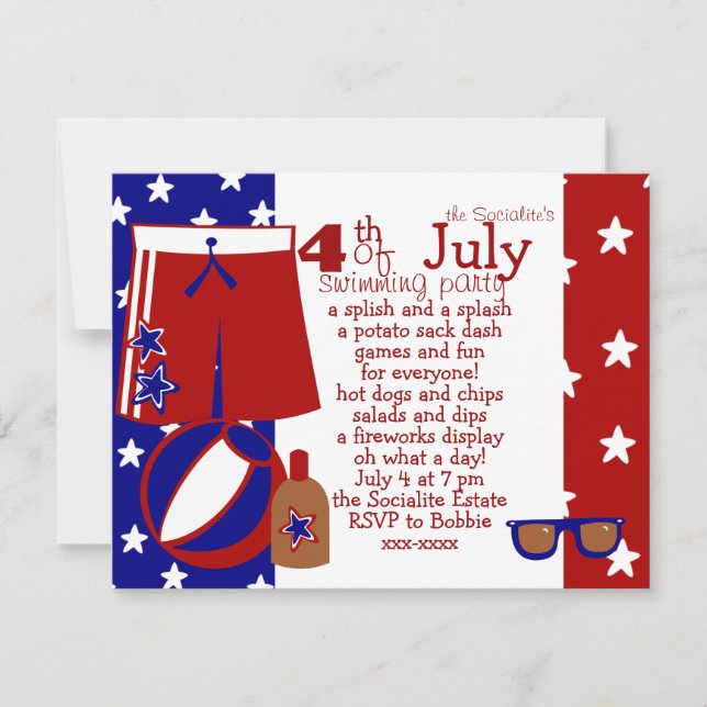 4th of July Water Party Invitation (Front)