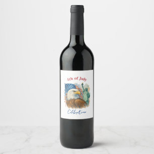 4th Of July watercolor Eagle Patriotic Party Wine Label