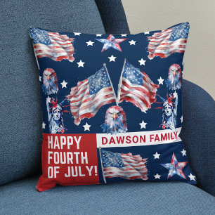 4th of July Watercolor Family Name personalised Cushion