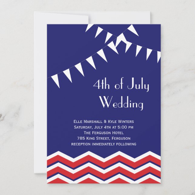 4th of July Wedding Invitation - Chevrons & Flags (Front)