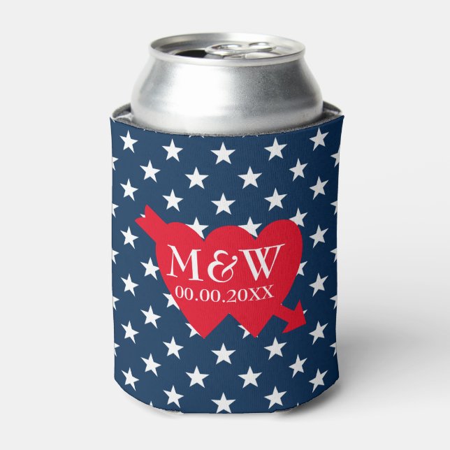 4th of July wedding party can coolers with US flag (Can Front)