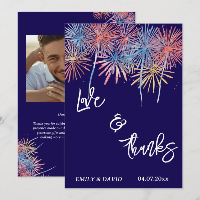4th of July Wedding Thank You Card W Note (Front/Back)