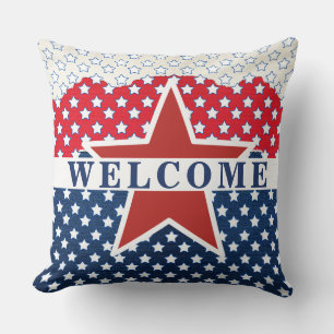 4th of July, WELCOME Red, White & Blue Cushion