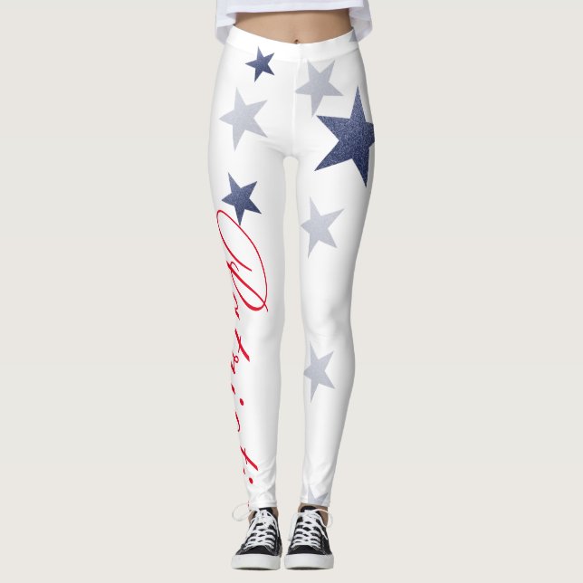 4th of July, white & blue stars leggings. Leggings (Front)