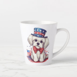 4th of July White Cute Puppy Dog-43568 Latte Mug