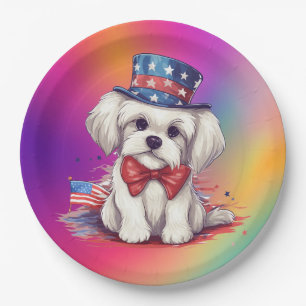 4th of July White Cute Puppy Dog-43568 Paper Plate