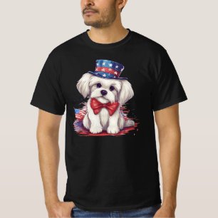 4th of July White Cute Puppy Dog-43568 T-Shirt