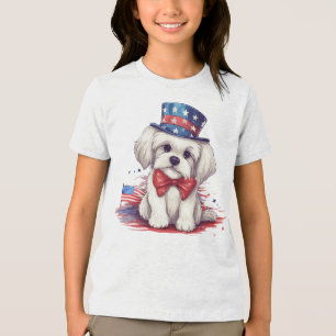 4th of July White Cute Puppy Dog-43568 Tri-Blend Shirt