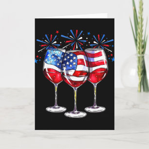 4th Of July Wine Gles Patriotic Red White Blue Usa Card