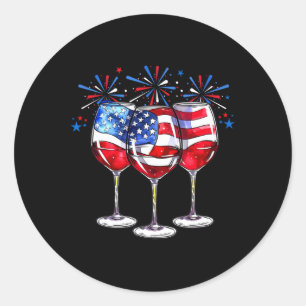 4th Of July Wine Gles Patriotic Red White Blue Usa Classic Round Sticker