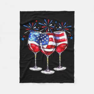4th Of July Wine Gles Patriotic Red White Blue Usa Fleece Blanket
