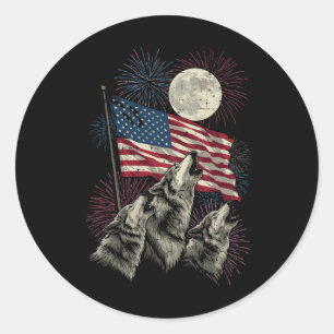 4th Of July Wolves Moon Meme Funny Usa Flag Men Wo Classic Round Sticker