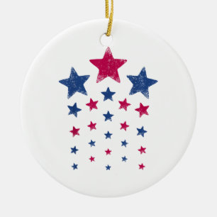 4th of July Women Men Kids Cute USA Patriotic Star Ceramic Tree Decoration