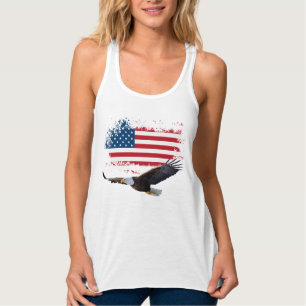 4th of July Womens White Razor Back Tank Top.