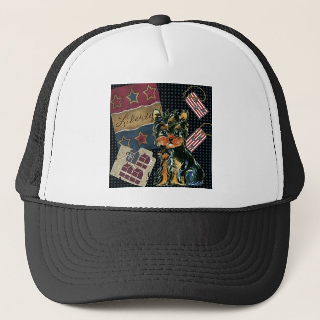 4TH OF JULY YORKIE POO TRUCKER HAT (Front)
