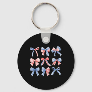4th Patriotic Coquette Girly Girl American Flag Bo Key Ring