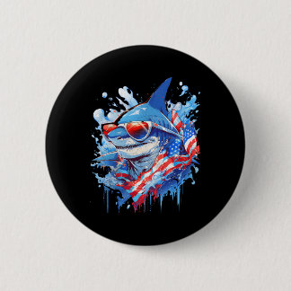 4th Patriotic Funny Shark Sungles Independence Day 6 Cm Round Badge
