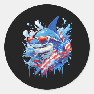 4th Patriotic Funny Shark Sungles Independence Day Classic Round Sticker