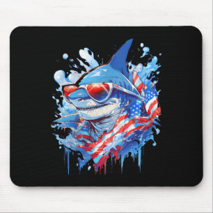 4th Patriotic Funny Shark Sungles Independence Day Mouse Pad