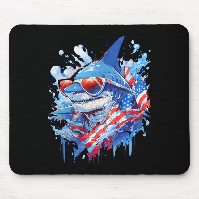 4th Patriotic Funny Shark Sungles Independence Day Mouse Pad (Front)