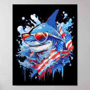 4th Patriotic Funny Shark Sungles Independence Day Poster