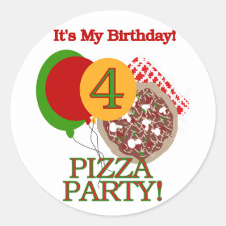 4th Pizza Party Birthday Tshirts and Gifts Classic Round Sticker