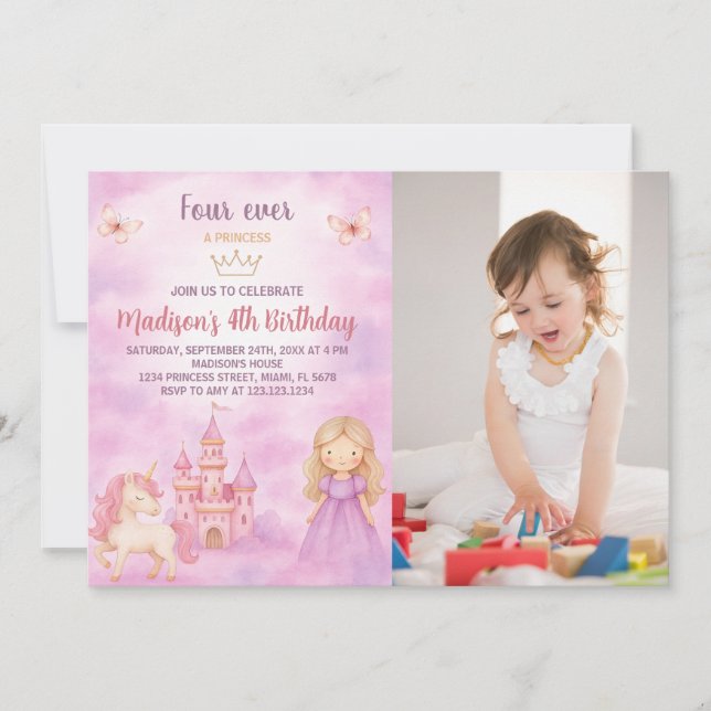 4th Princess Birthday Invitation with photo (Front)